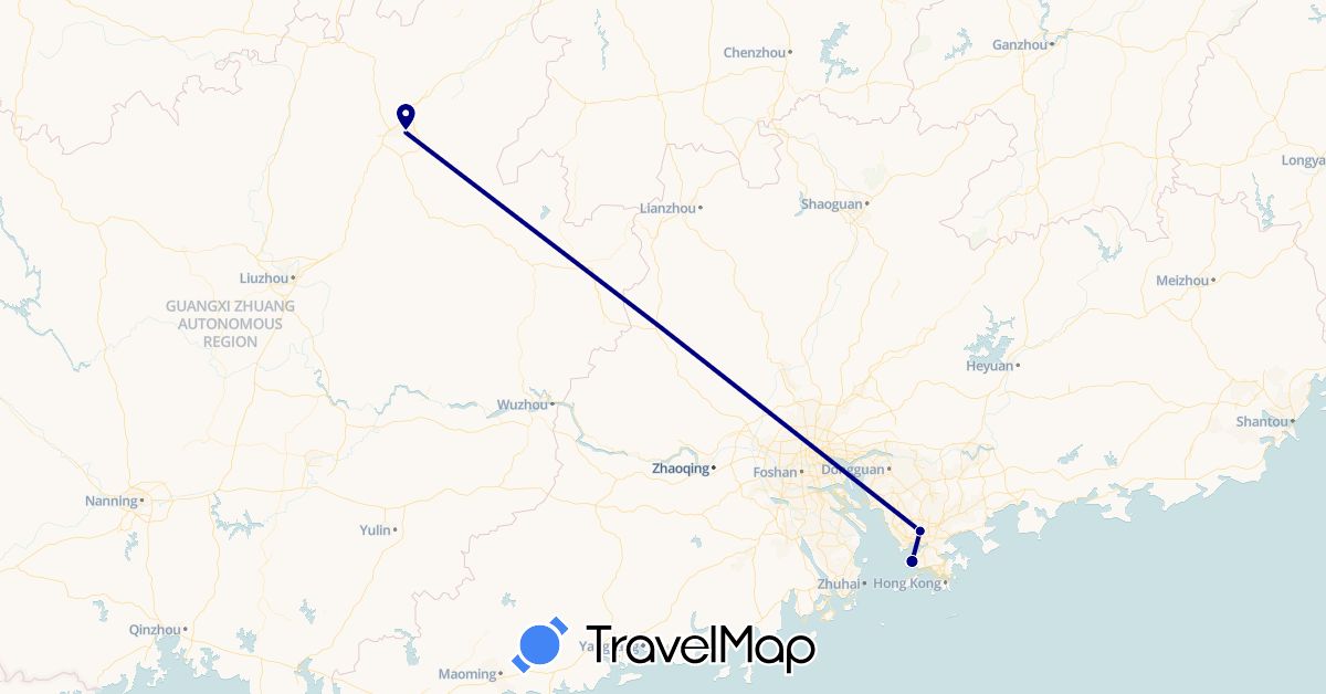 TravelMap itinerary: driving in China, Hong Kong (Asia)